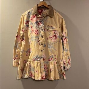 Free People Floral Pleated Button-Up in Cream and Pink